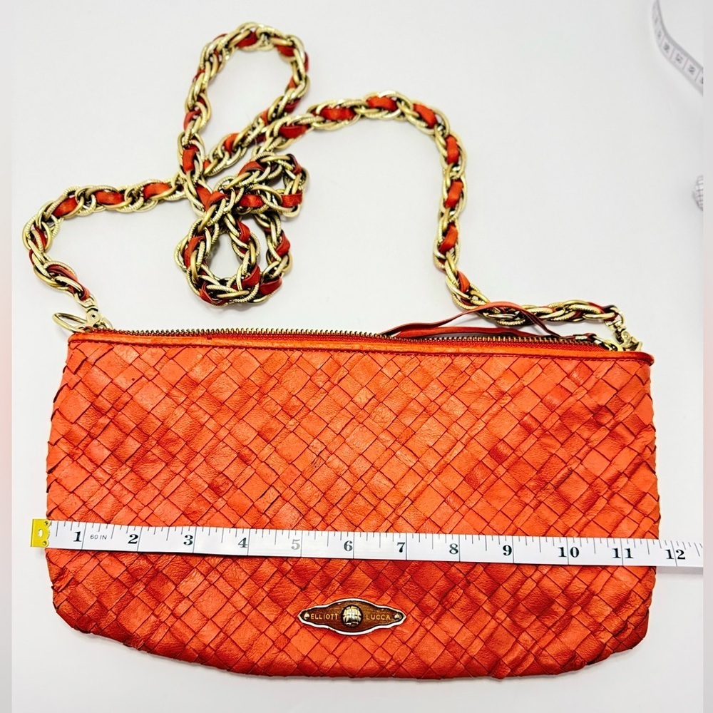 Elliott Lucca Woven Leather Chain Crossbody Bag Orange Gold - Picture 4 of 9